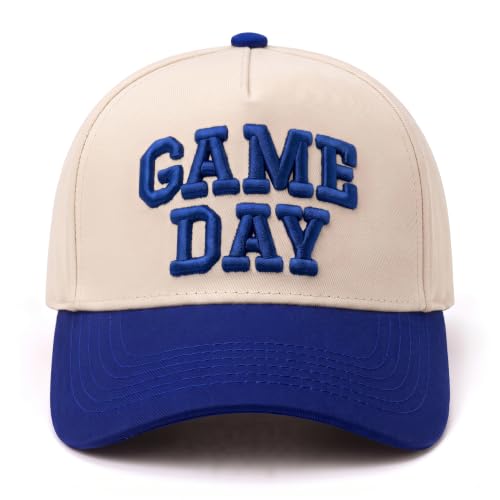 Gameday Vintage Embroidered Football Season Baseball Cap - Beige-Blue, Sports Fan Hat