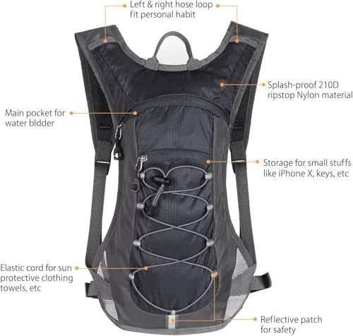 Hydration Pack Backpack with 2L Bladder - Black for Hiking & Cycling
