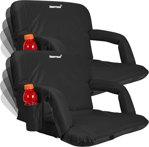 Extra Wide Stadium Seats with Back Support - 2 Pack Folding Chairs - Black, 25"
