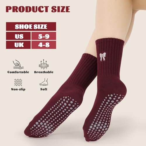 Cute Pilates Socks with Grips for Women - 4 Pairs