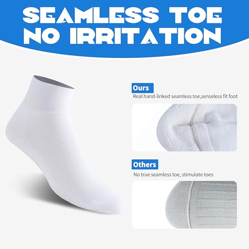 Forcool X-Large 6-Pair Diabetic Ankle Cotton Socks for Men Women - White