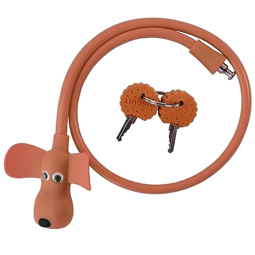 WOOQOTT Brown Cartoon Kids Bike Cable Lock with Keys, Silicone Cover, 2 Feet