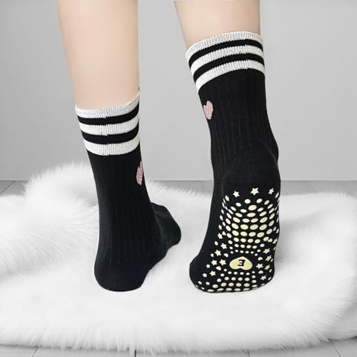 Non-Slip Yoga Pilates Grip Socks - Heart Pattern - 3-Pair Set - Black/White/Pink