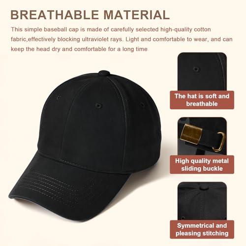 Doitory Vintage Adjustable Baseball Cap for Men & Women - Black