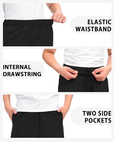 Boys Athletic Shorts with Pockets - Quick Dry, 11-12 Years, Black