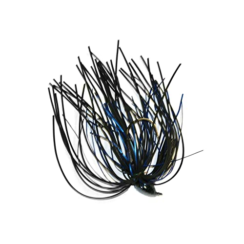 Mop Jig Fishing Bait - Heavy Living Rubber Skirting, Double Rattles, Black/Blue - 3/8 oz
