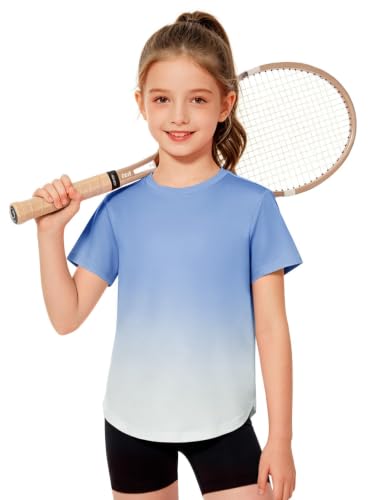 Girls Gradient Athletic Shirt - Short Sleeve Quick Dry Tee - Sky Blue / 9-10 Years