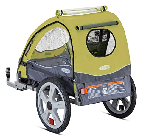 Child Bike Trailer with Folding Frame & 5-Point Harness - Green/Grey