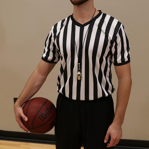 Men's V-Neck Referee Shirt - Large Black & White