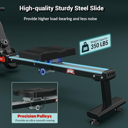 Magnetic Rowing Machine for Home - 32 Levels Resistance, 350 LBS Capacity, Black Red