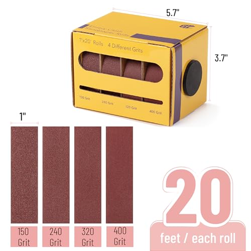 Bates- Emery Cloth Roll, 1" x 20 FT, 4 Grits, 150/240/320/400 Grit, Abrasive Sandpaper Roll of Sandpaper Set with Dispenser, Emery Cloth for Metal, Wood, Polishing