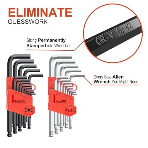 Meiwaltee Allen Wrench Set, 26PCS Metric (1.27-10mm) & SAE (0.05"-3/8") Allen Key Set, L-Hex Key Set With Long Arm Ball End,Visible Size-Marked For Bicycle - Appliance Repair, Furniture Assembly