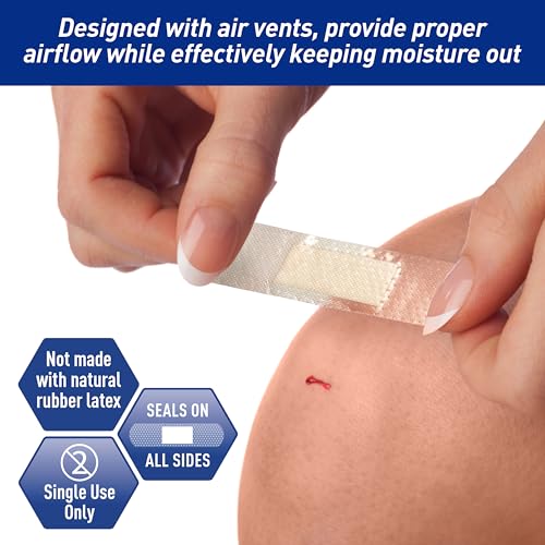 Sheer Adhesive Bandages for Sensitive Skin, Sterile 1" x 3" - 100 Count