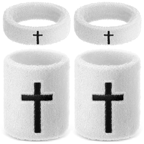 Cross Bicep Bands & Sweat Wristbands Set - White