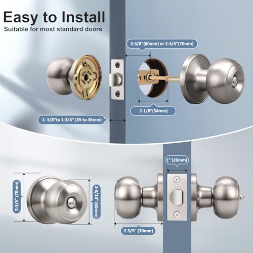 KNOBWELL 6 Pack Privacy Door Knob with Lock in Brushed Nickel Finish for Bedroom and Bathroom, Indoor Security Door Handle with Privacy Lock, Satin Nickel Interior Door Knobs