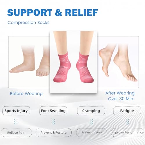 Compression Ankle Socks for Plantar Fasciitis Relief - Medium Pink+Purple+Blue (3 Packs)