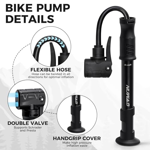 10 Inch Mini Bike Pump - 100PSI Portable Bicycle Inflator