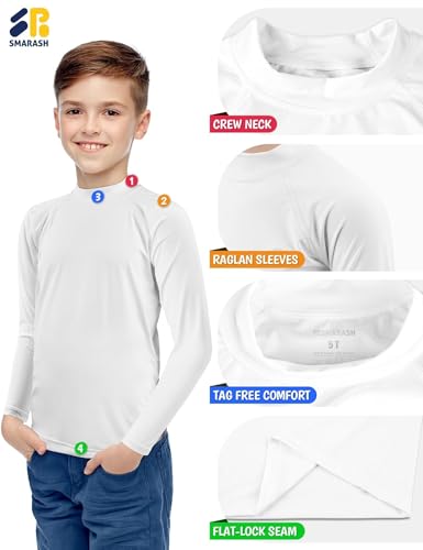 Smarash Boys Rash Guard Long Sleeve UPF 50+ Swim Shirt 5T White