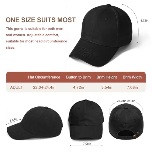 Doitory Vintage Adjustable Baseball Cap for Men & Women - Black