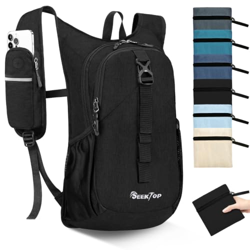 Seektop 15L Small Hiking Backpack for Women and Men, Lightweight Daypack - Black