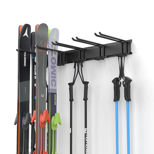 Wall Mounted Ski Rack - 10 Pairs Ski Storage Holder, 300lbs Capacity