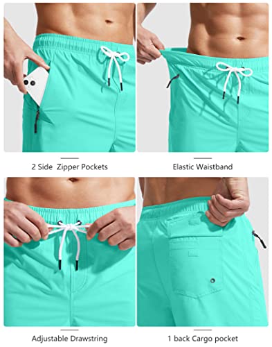 Viodia Men's 7 Inch Quick Dry Cyan Swim Trunks with Pockets - Large