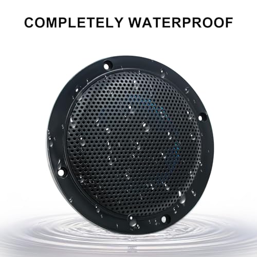 Herdio Black Waterproof Marine Ceiling Speakers - 4 Inch, 160W, Low Profile, Flush Mount for Boat, Yacht, ATV, Motorcycle - 1 Pair