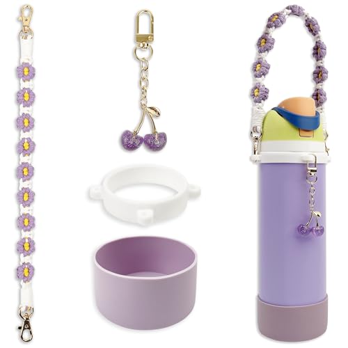 Silicone Boot & Handle Strap Set with Cherry Charm for Owala 40 oz - Purple