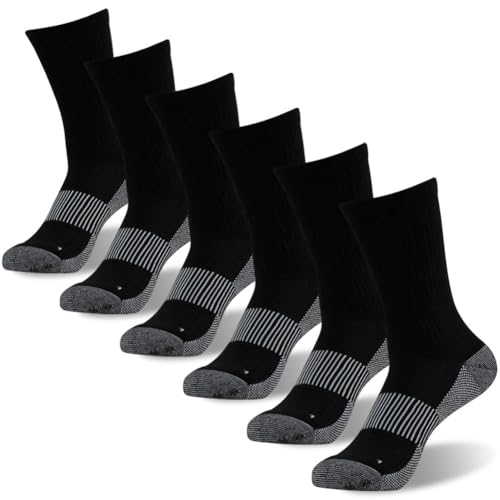 FOOTPLUS XX-Large 6 Pairs Hiking Copper Compression Socks Unisex Cushioned Arch Support Crew