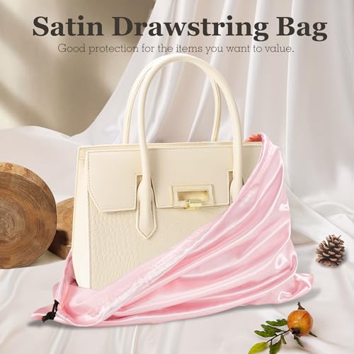 Pink Satin Dust Bags - 3 Pack Drawstring Pouches 19.6x15.7in