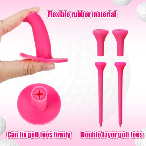 Pink Rubber Golf Tees Set with Holder - 18 Pieces for Practice & Range