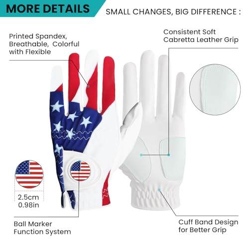 Golf Gloves with Ball Marker - USA Flag - Large Size