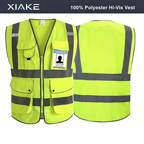 XIAKE 9 Pockets Class 2 High Visibility Reflective Safety Vest for Men Women,Meets ANSI/ISEA Standard