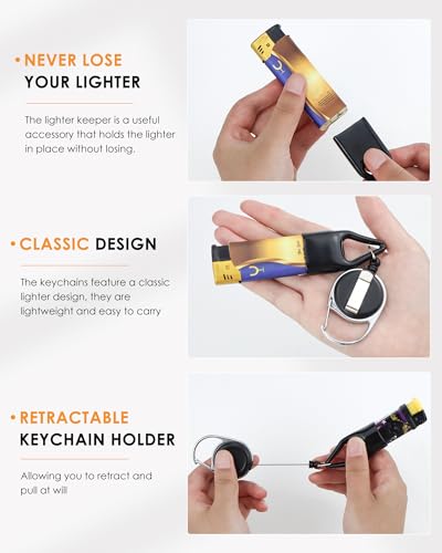 10 Pcs Retractable Lighter Clip Holder, Keychain Leash with (Black)