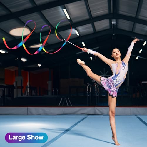 2 Pcs Rhythmic Gymnastics Dance Ribbons - 78.7 Inch Rainbow Streamers