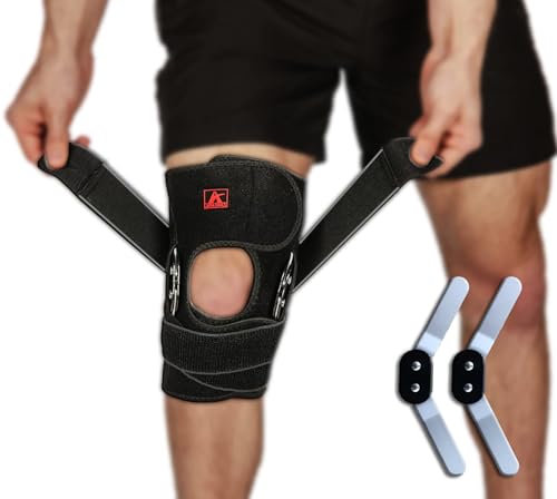 Large Hinged Knee Brace Support with Strap & Patella Stabilizers for Pain Relief
