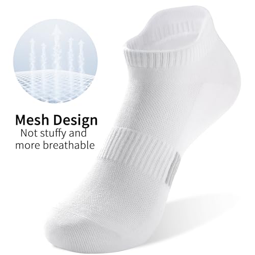 Athletic Ankle Socks for Women - 6 Pairs Black+White+Grey 6-11