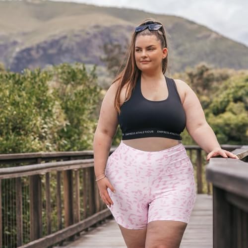 Plus Size Biker Shorts with Pockets - High Waist, Pink Leopard 3X-Large