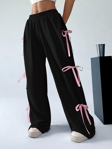 Verdusa Women's Y2K Style Wide Leg Parachute Pants Baggy Streetwear Sweatpants