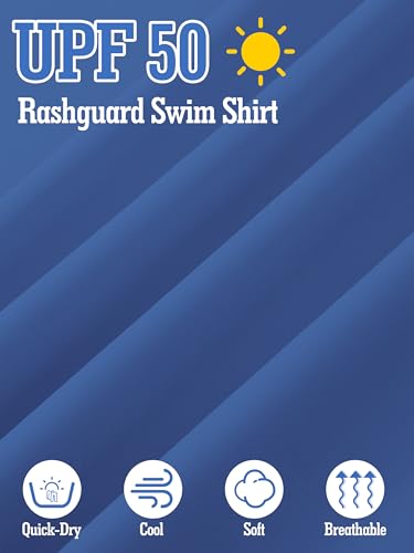 Boys UPF 50+ Rash Guard Swim Shirt - Blue, 10-12 Years