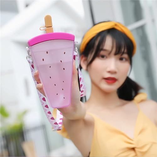 Cute Watermelon & Ice Cream 320ml Portable Water Bottle with Straw for Girls