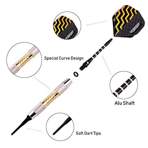 Professional Soft Tip Darts Set - 9 Pcs 18g Tungsten with Case