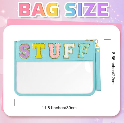 Cute Chenille Letter Makeup Bag - Clear Portable Pouch, Cyan Stuff