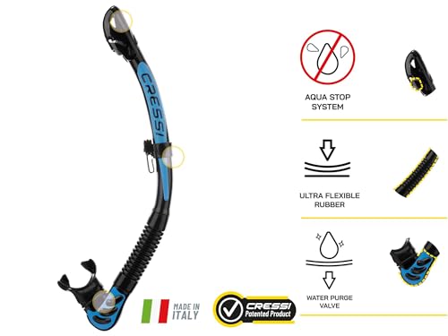 Cressi Adult Foldable Dry Snorkel - Alpha Ultra Dry, Black/White, Made in Italy