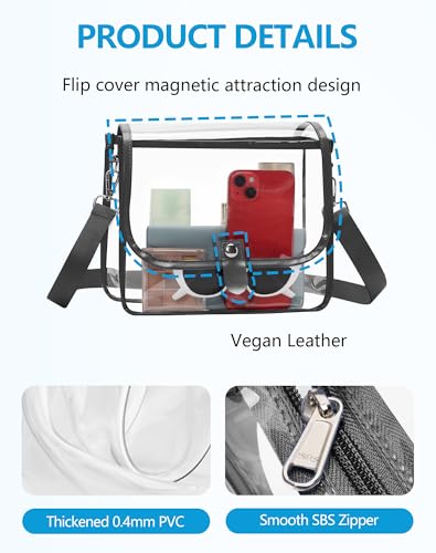 Stadium Approved Clear Bag - Black Clear Purse for Events