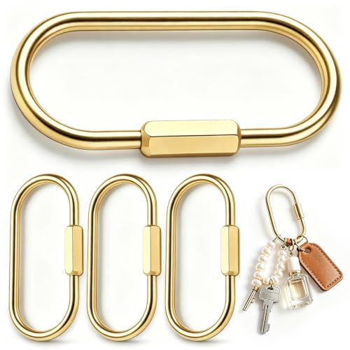 Brass Key Ring Set - Gold Carabiner Clip with Screw Lock, 4 Clips