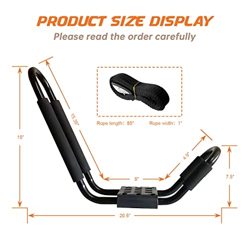 J-Bar Kayak Roof Rack - 2 Pair Heavy Duty Carrier with Ropes