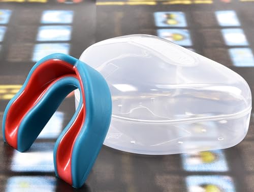 Oral Mart Youth Sports Mouth Guard USA Flag Fangs - Aqua/Red, Strapless, 12 & Under