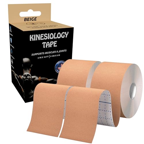 Kinesiology Tape Roll - 2 Rolls 16ft Waterproof KT Tape - Beige