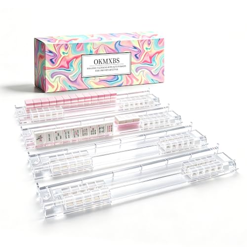 OKMXBS Clear Acrylic Mahjong Racks with Pushers Set of 4 - Non-Slip Game Night Accessories